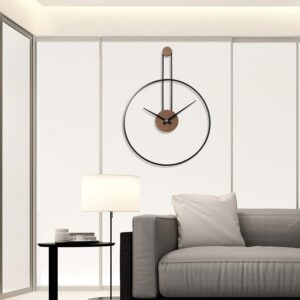 YISITEONE Medium Decorative Wall Clock for Living Room,Metal & Walnut Dial Home