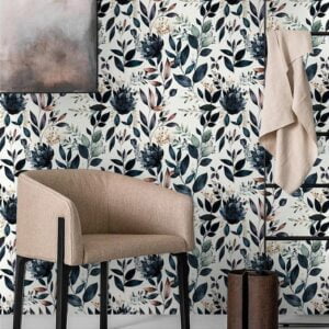 MuralPeel Dark Blue/Yellow Leaf Floral Peel and Stick Wallpaper Vintage Easy Peel Off