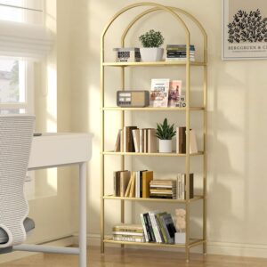 Homhedy 5-Tier Bookshelf Arched Display Racks,Metal Bookcase