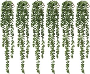 dallisten 6 Pcs Artificial Succulents Hanging Plants, Fake String of Pearls Greenery Plants,Decoration for Wall,
