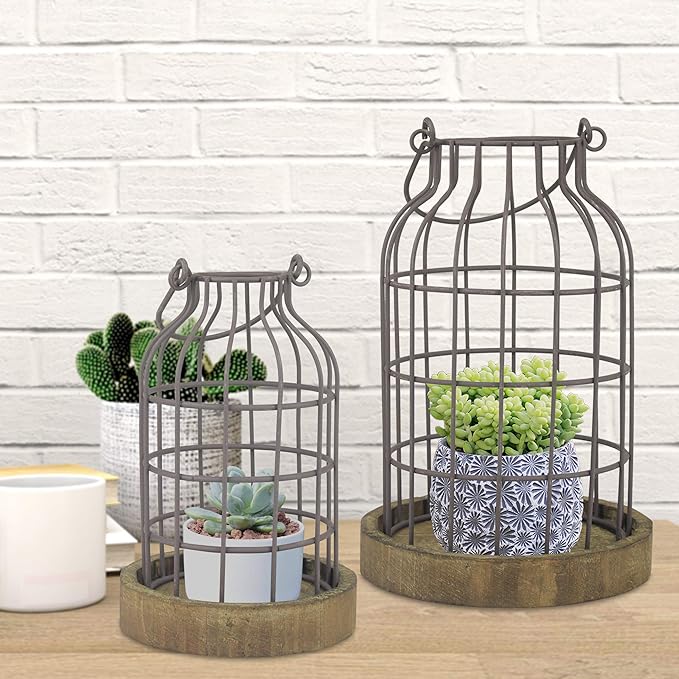 Stonebriar SB-5393C 2PC Wire METAL CLOCHE SET, Set of 2, Brown"