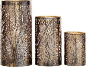 Deco 79 Metal Tree Candle Lantern, Set of 3 12", 9", 5"H, Bronze