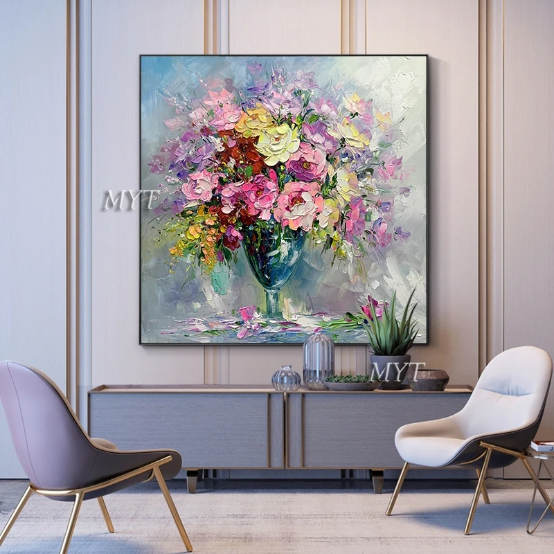 Hand Painted Oil Painting Modern Abstract Oil Painting Reprodcution Knife Flowers Heart Picture Home Decoration Unframed