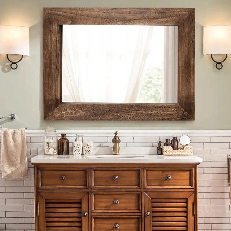 Rustic Wood Wall Mirror for Bathroom,
