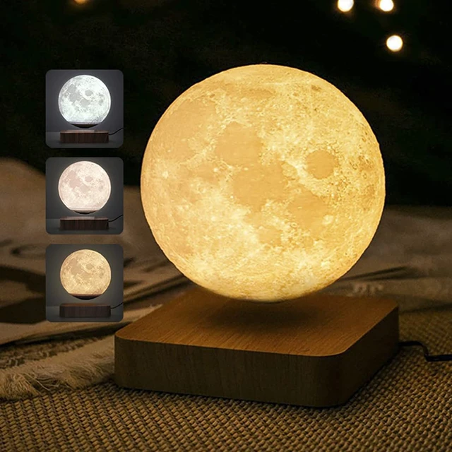 Levitating Moon Lamp,3D Printing Magnetic Floating Lunar Night Light for Home Office Room,Touch Control 3 Colors,Spining in Air
