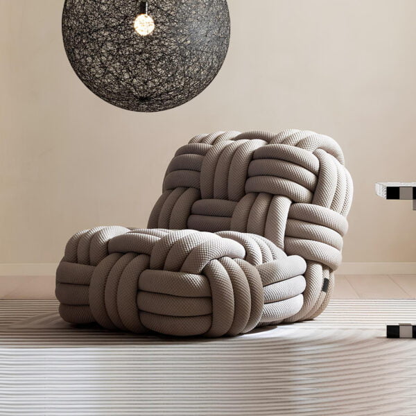 Sohnne Knitty Lounge Chair Replica with oversized knitted fabric design, offering a cozy and stylish seating option