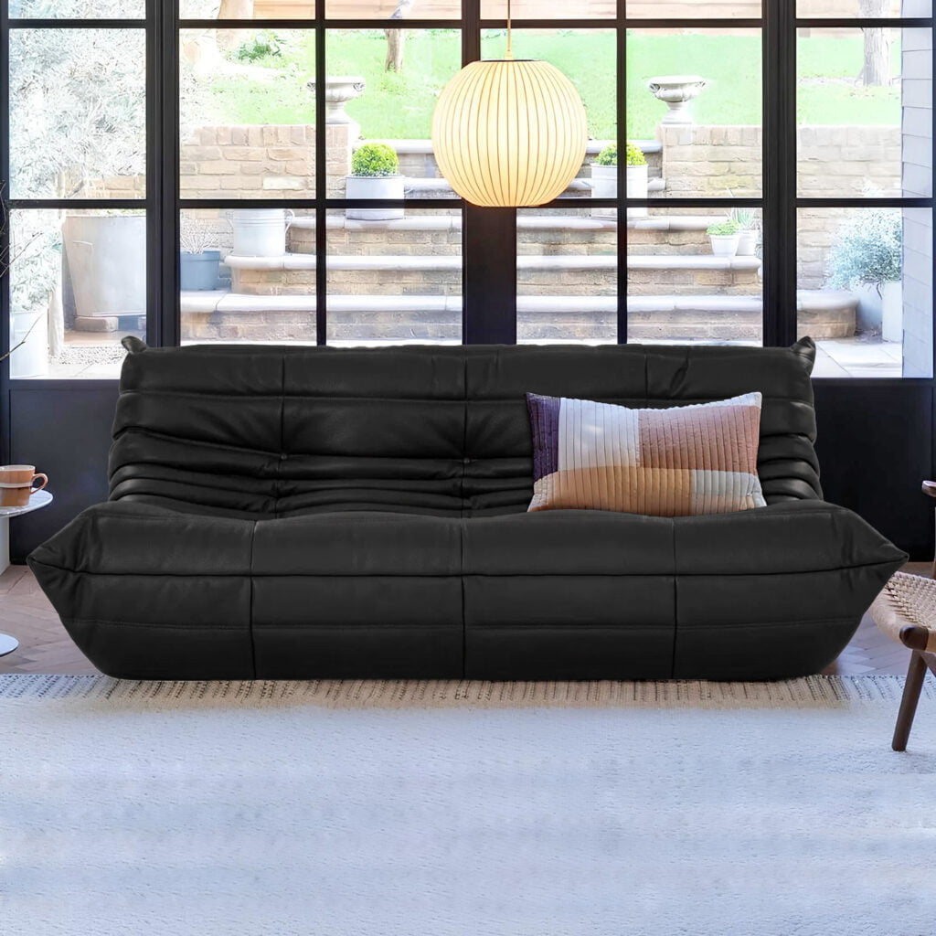 Sohnne Togo Sofa Fiber Leather Replica, Three Seater, featuring durable fiber leather upholstery with a soft feel and ergonomic, modern design for luxurious seating