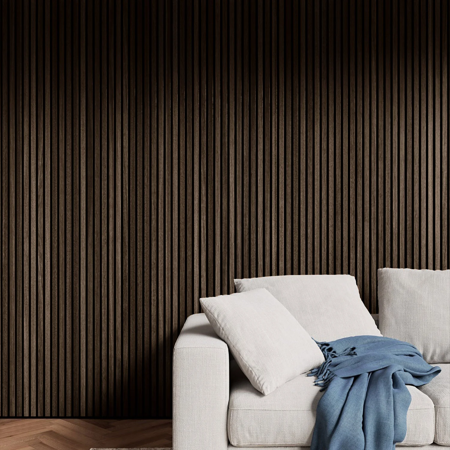 MDF wood wall panel in American Smoke slat - unique and modern look for stylish home accents.