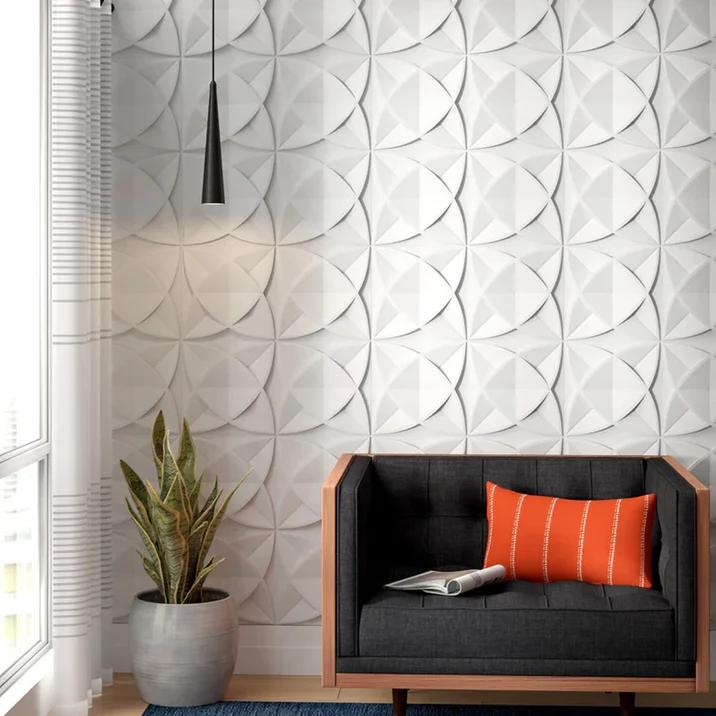3D Wall Panel | PVC | White Flower Circle