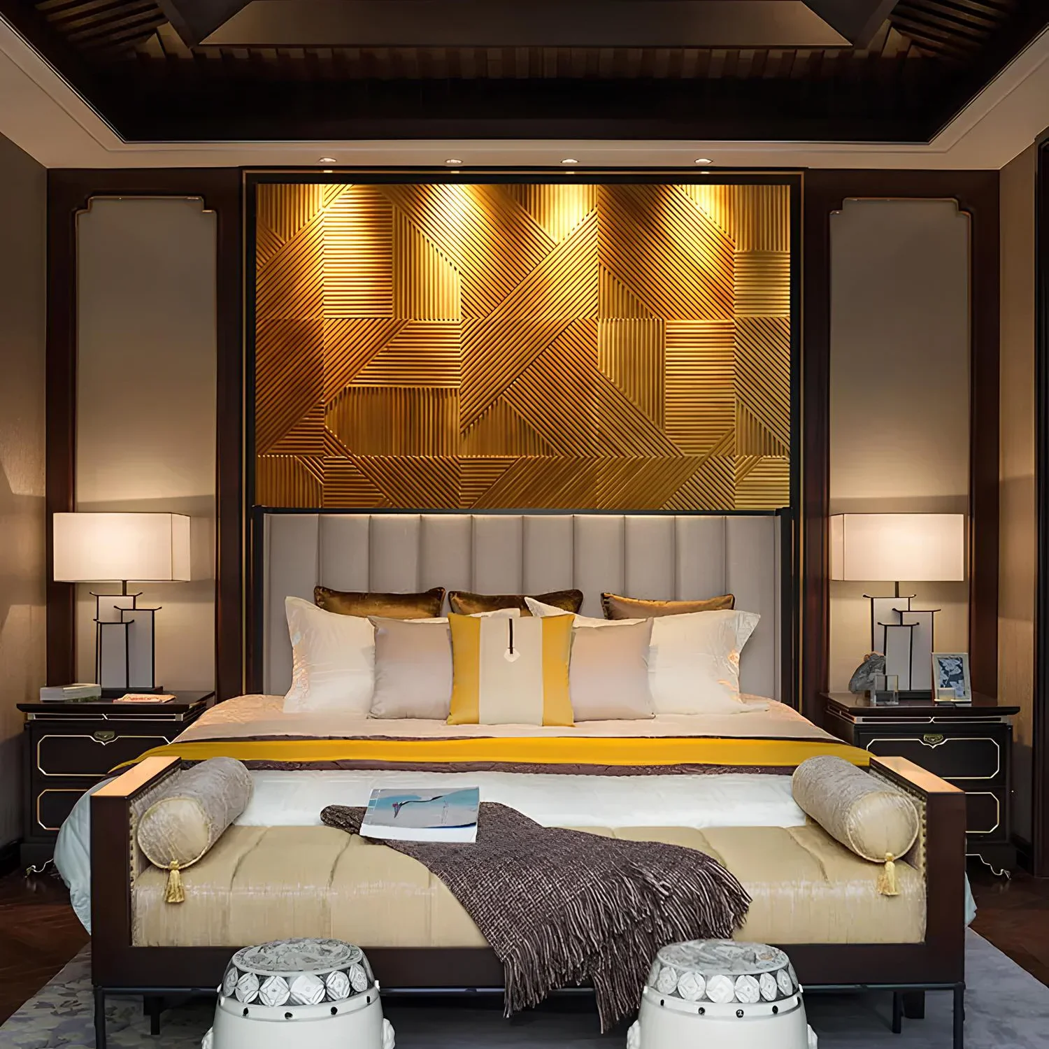 Wood Wall Panel | Solid Wood | Golden Brown Tangram Mosaic