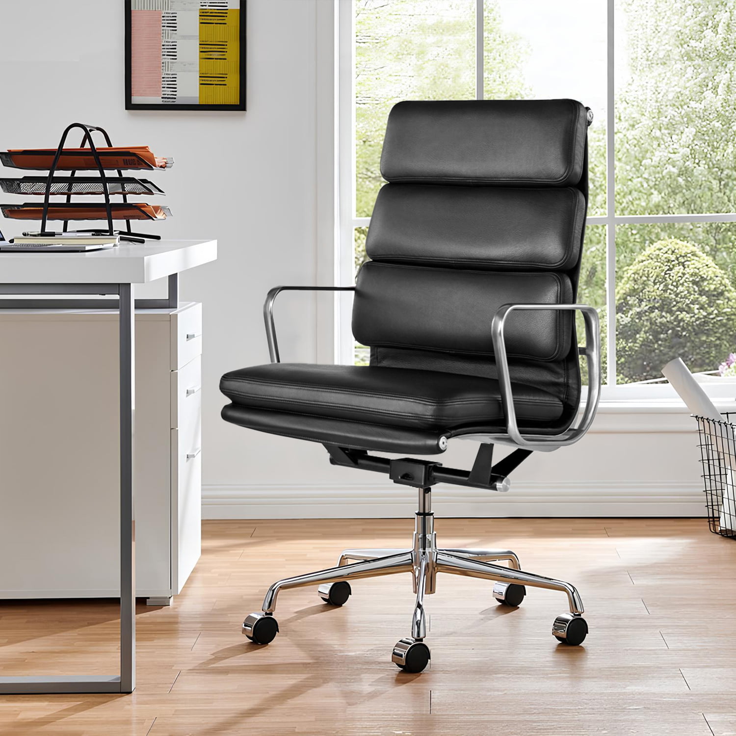 Sohnne Eames Soft Pad Group Management Chair Replica, a stylish and comfortable office chair with padded cushions and aluminum frame for modern office spaces