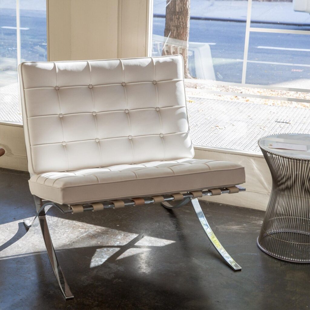 Elegant Barcelona Replica Chair by Sohnne in white leather